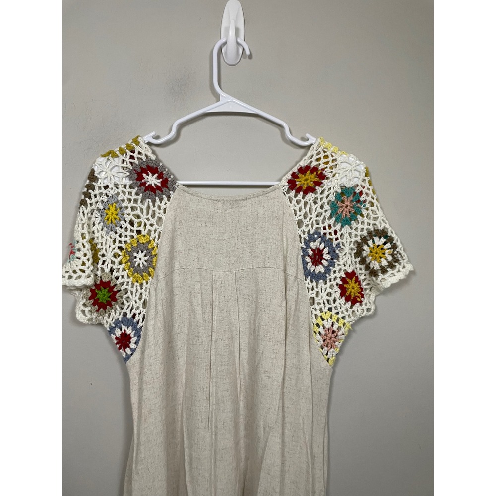 Umgee Crochcet Sleeve Linen Cotton Mini Dress Size Small Bohemian Beach Casual - Picture 7 of 10
